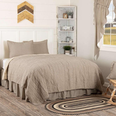 Sawyer Mill Charcoal Ticking Stripe California King Quilt Set; 1-Quilt 130Wx115L w/2 Shams 21x37 VHC Brands - The Fox Decor